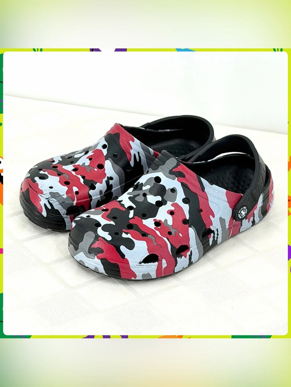 Red Black Gray UNISEX CAMOUFLAGE CLOGS Marble Swirl Sandals Shoes Big Kid Size 4